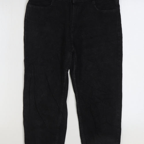 Marks and Spencer Womens Black Cotton Straight Jeans Size 14 L20 in Regular Zip