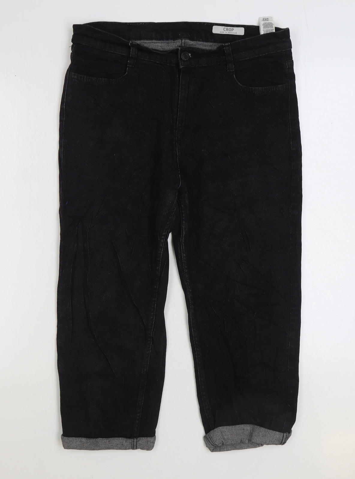 Marks and Spencer Womens Black Cotton Straight Jeans Size 14 L20 in Regular Zip