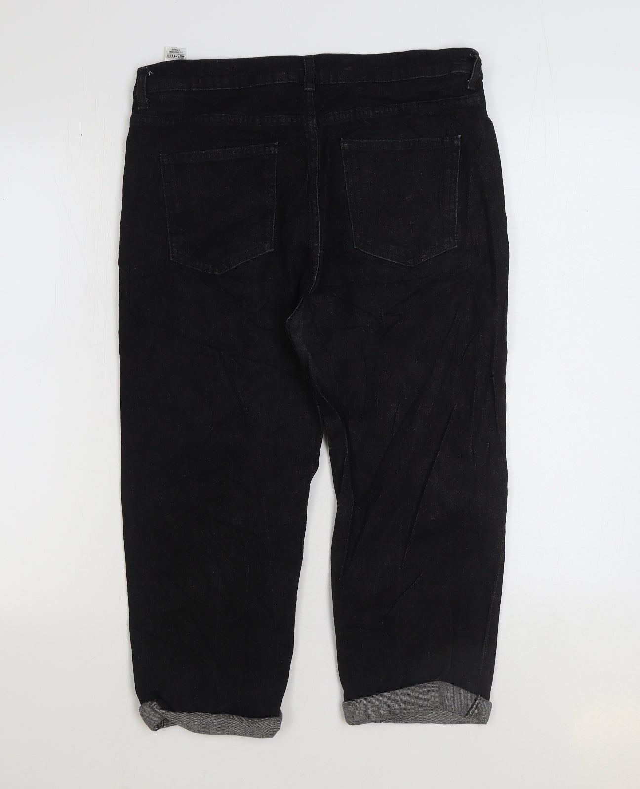 Marks and Spencer Womens Black Cotton Straight Jeans Size 14 L20 in Regular Zip