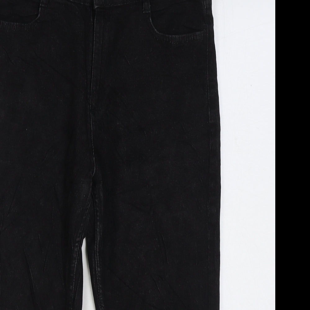 Marks and Spencer Womens Black Cotton Straight Jeans Size 14 L20 in Regular Zip