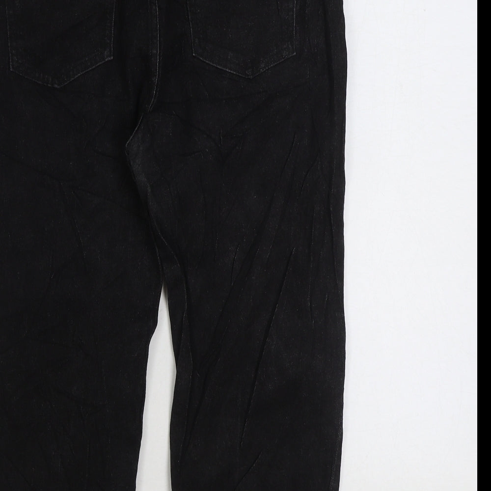 Marks and Spencer Womens Black Cotton Straight Jeans Size 14 L20 in Regular Zip