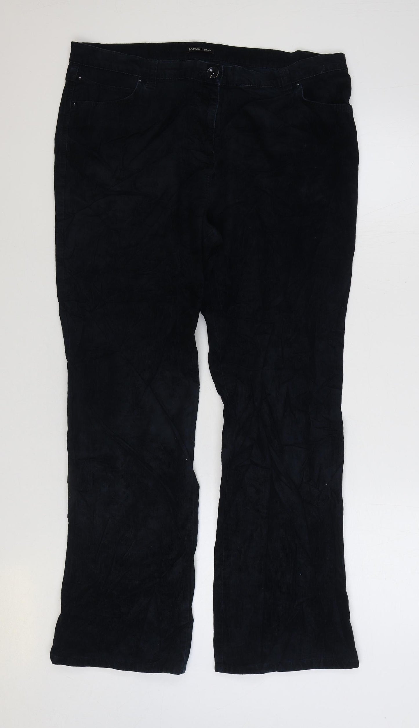 Marks and Spencer Womens Blue Cotton Trousers Size 16 L28 in Regular Zip