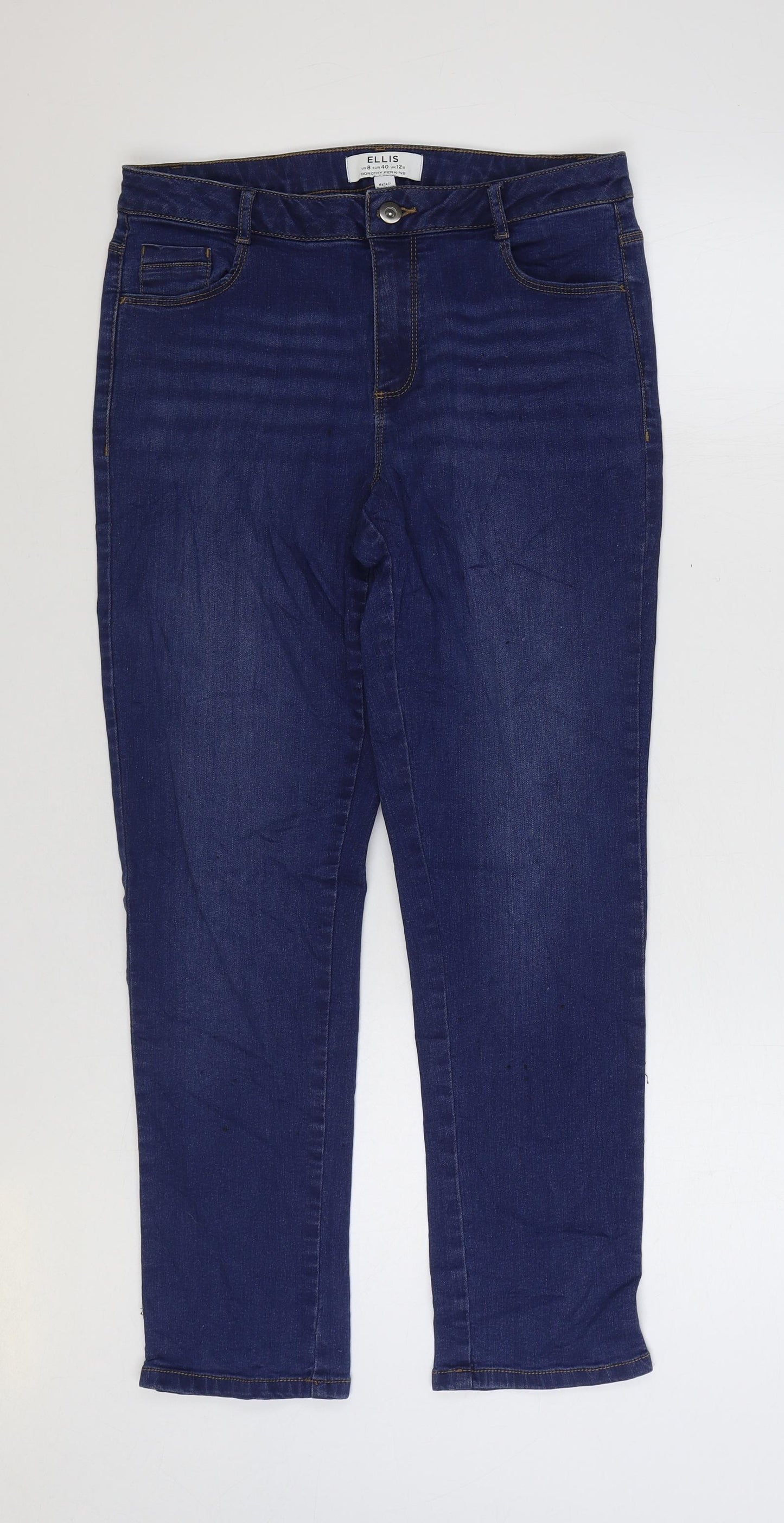 Dorothy Perkins Womens Blue Cotton Straight Jeans Size 8 L26 in Regular Zip