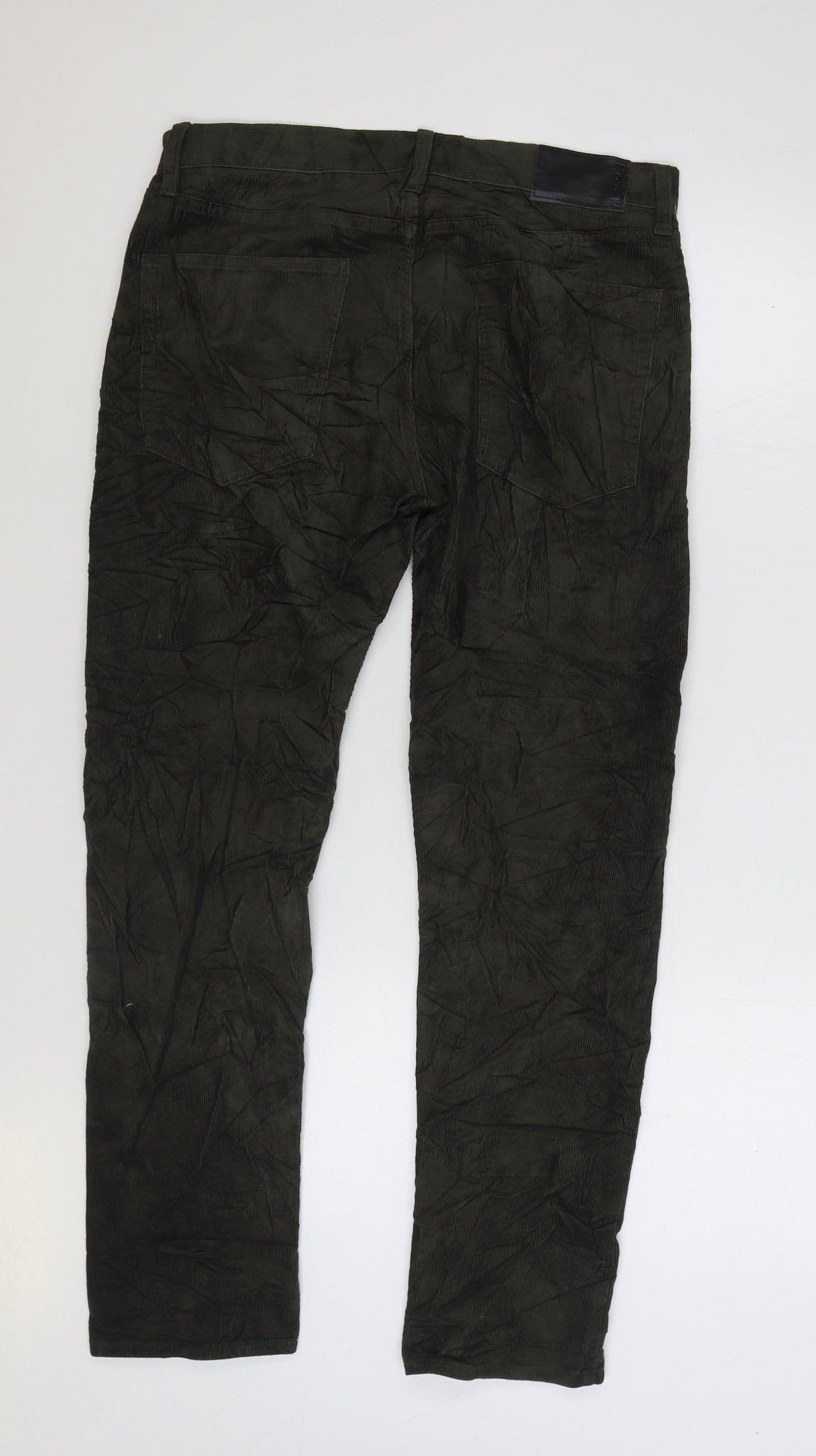 Marks and Spencer Mens Green Cotton Trousers Size 32 in L29 in Regular Zip