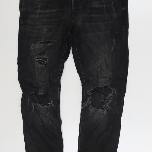 River Island Mens Black Cotton Straight Jeans Size 30 in L30 in Regular Zip