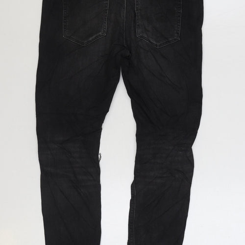 River Island Mens Black Cotton Straight Jeans Size 30 in L30 in Regular Zip