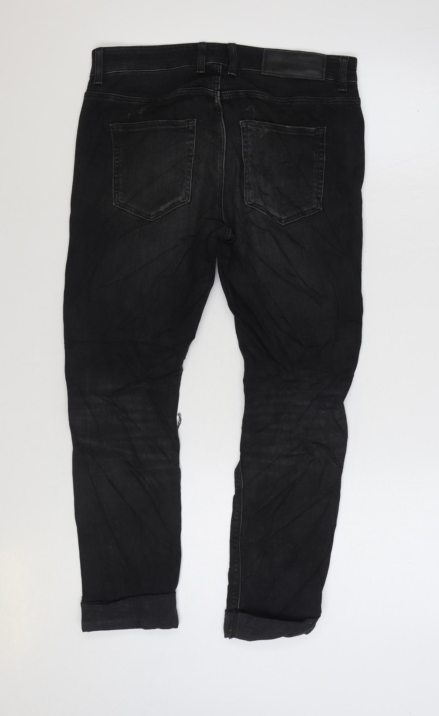 River Island Mens Black Cotton Straight Jeans Size 30 in L30 in Regular Zip