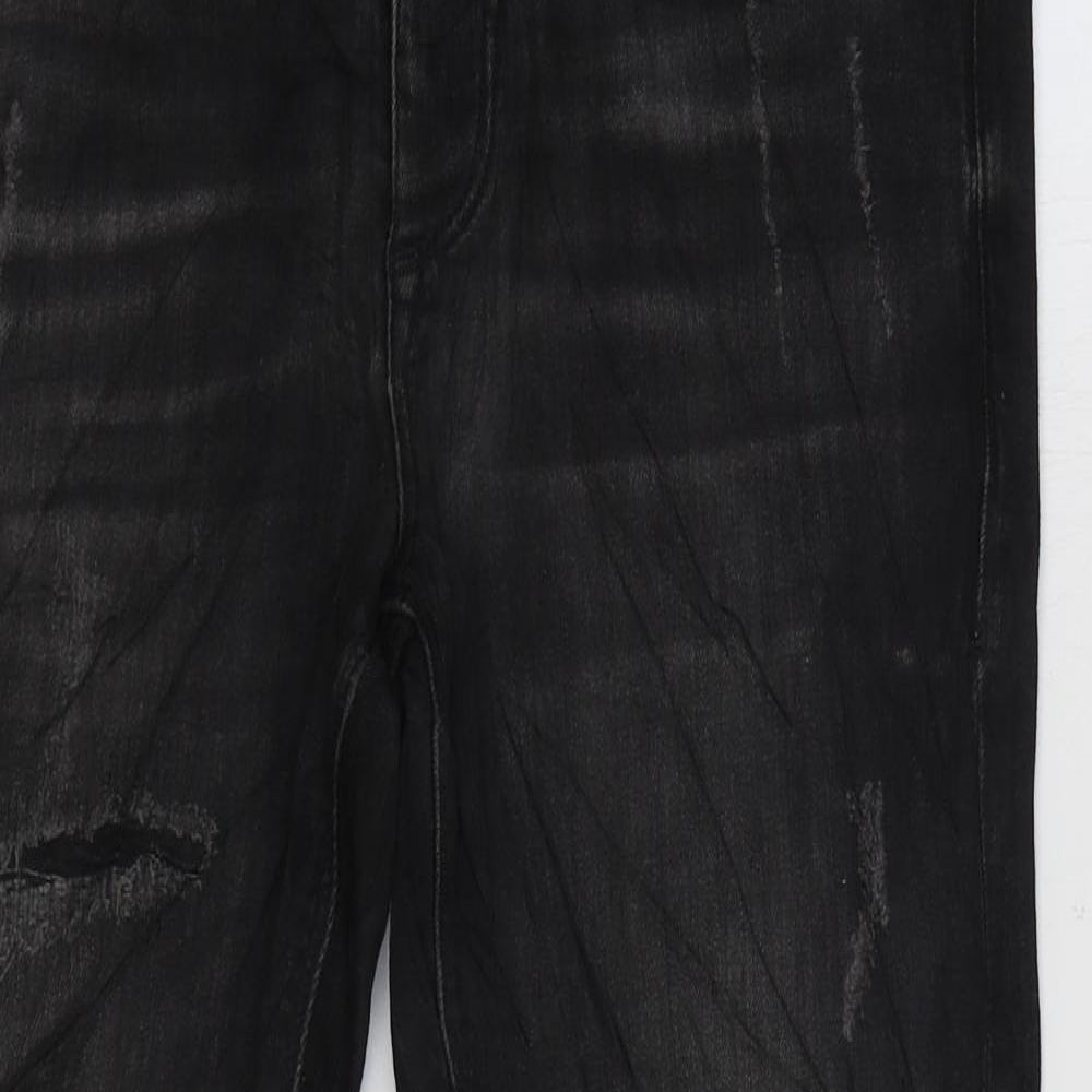 River Island Mens Black Cotton Straight Jeans Size 30 in L30 in Regular Zip
