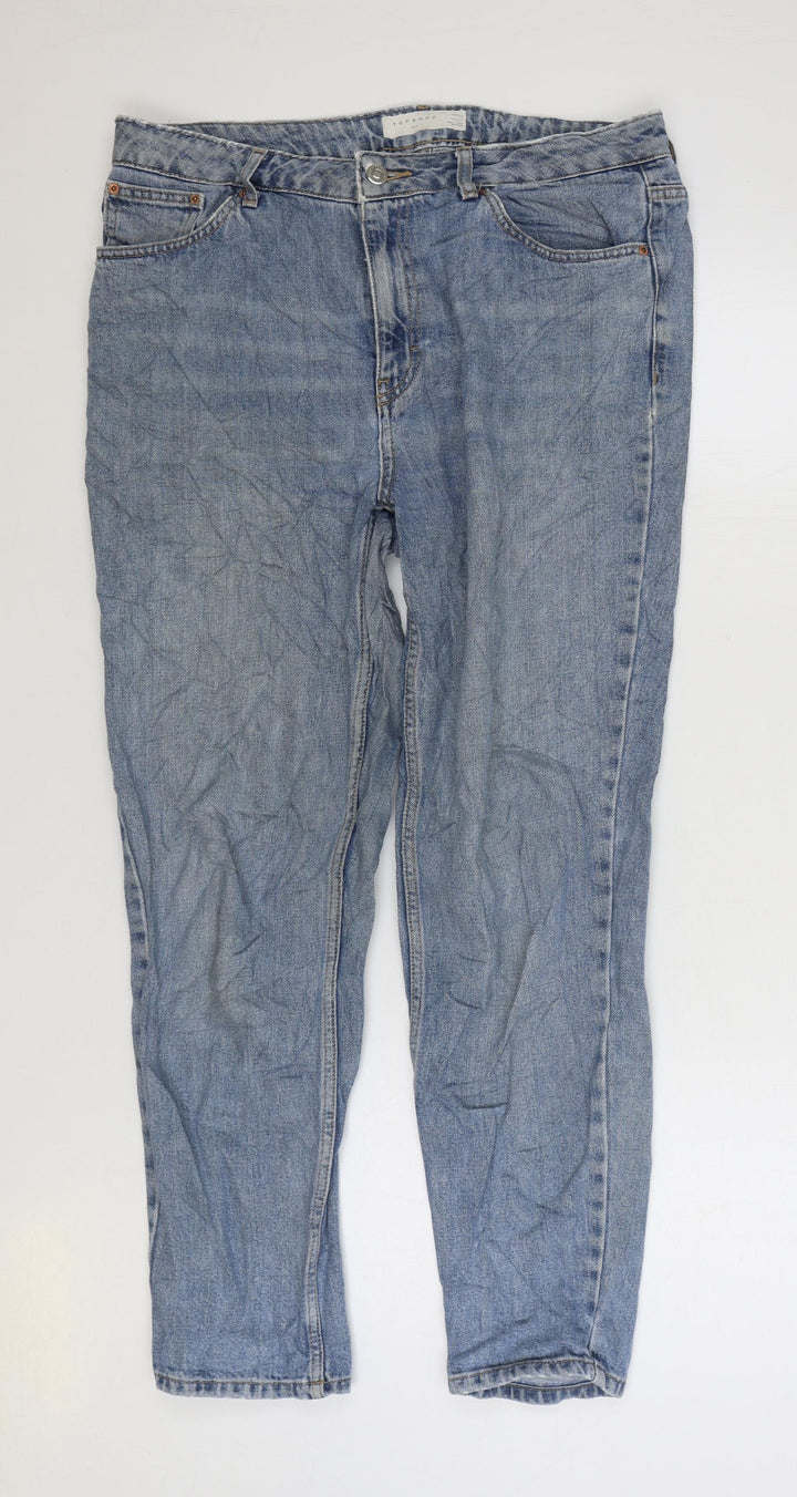 Topshop Womens Blue Cotton Mom Jeans Size 32 in L32 in Regular Zip