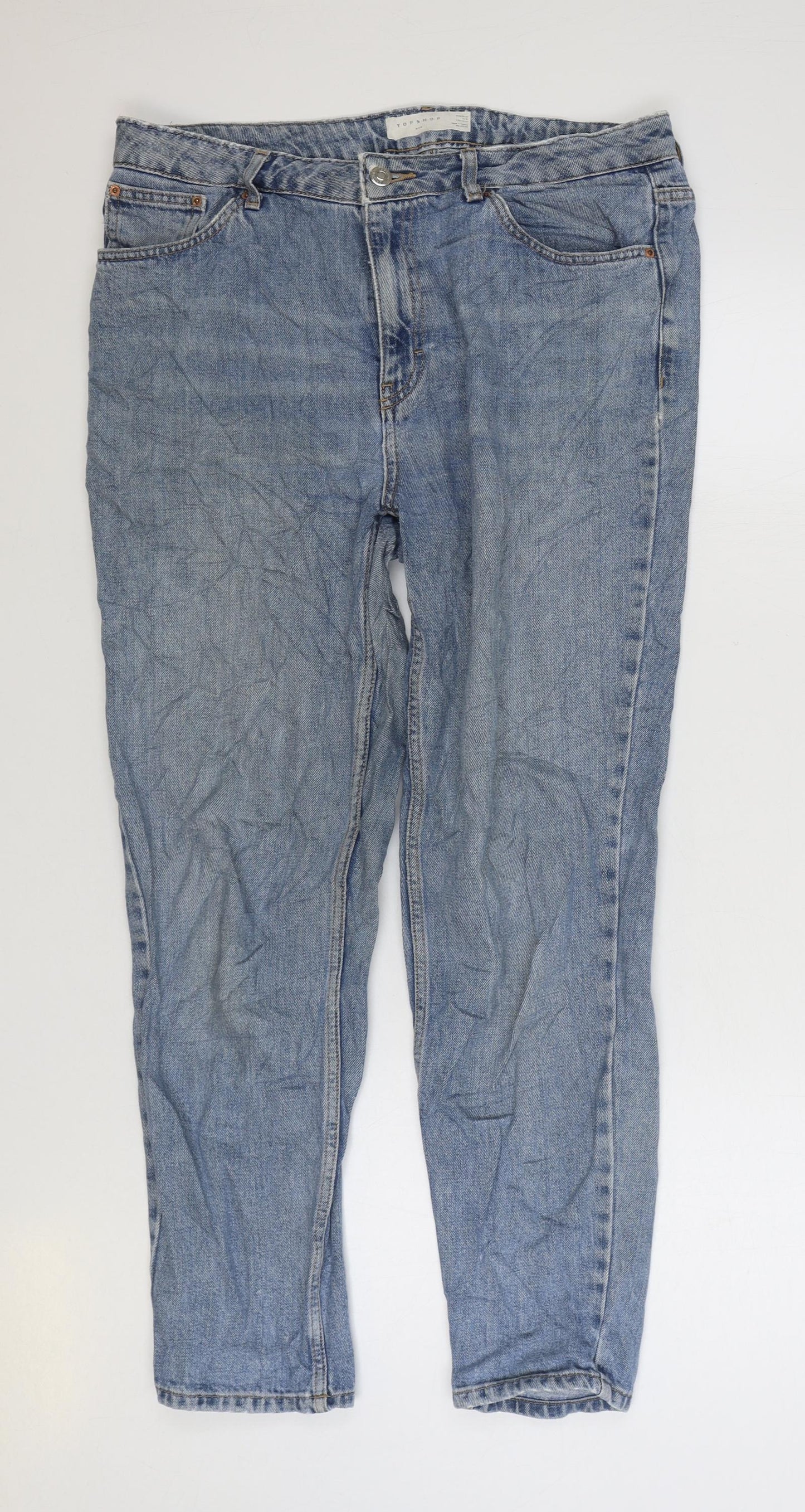 Topshop Womens Blue Cotton Mom Jeans Size 32 in L32 in Regular Zip