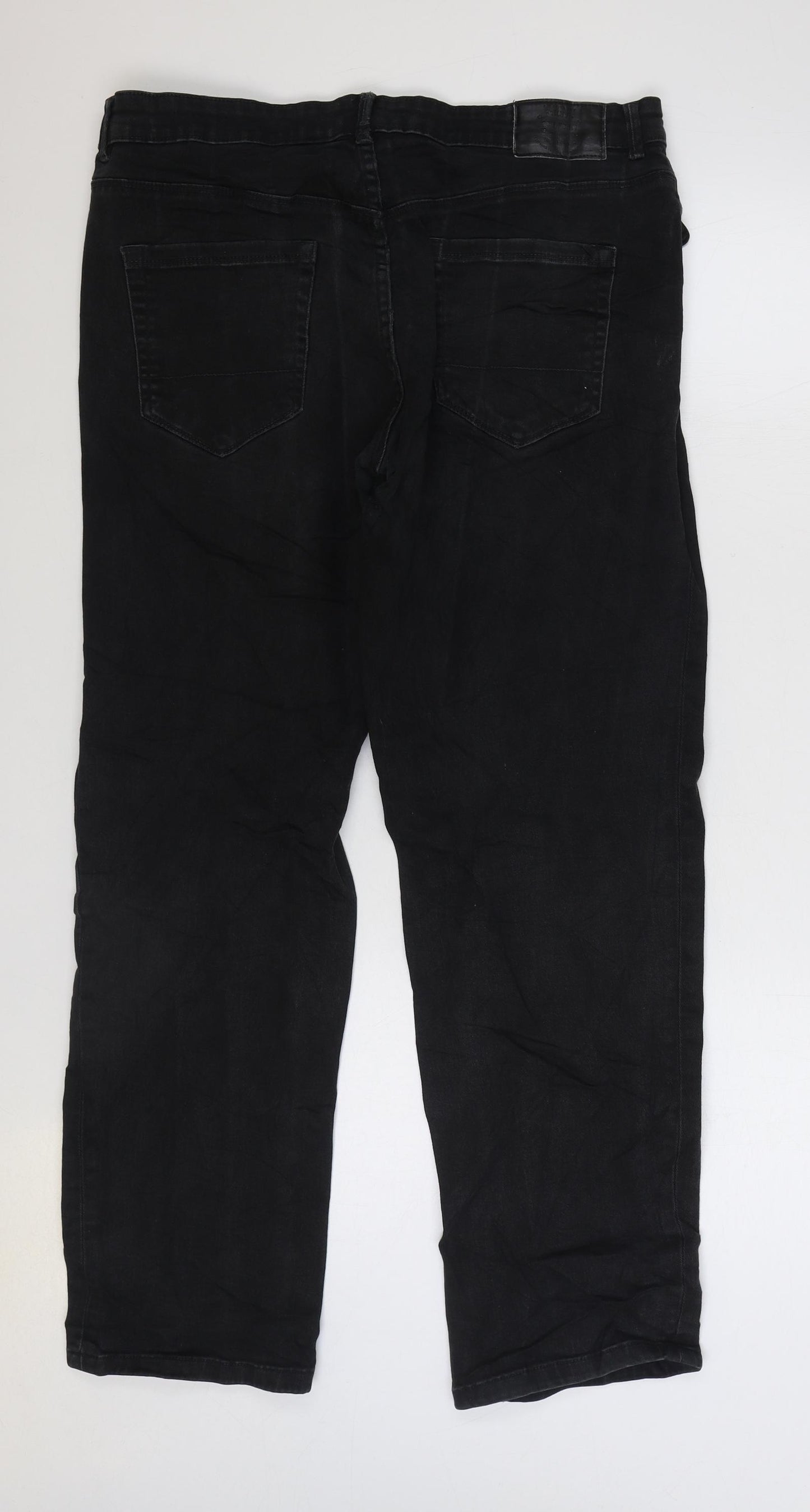 George Mens Black Cotton Straight Jeans Size 38 in L29 in Regular Zip