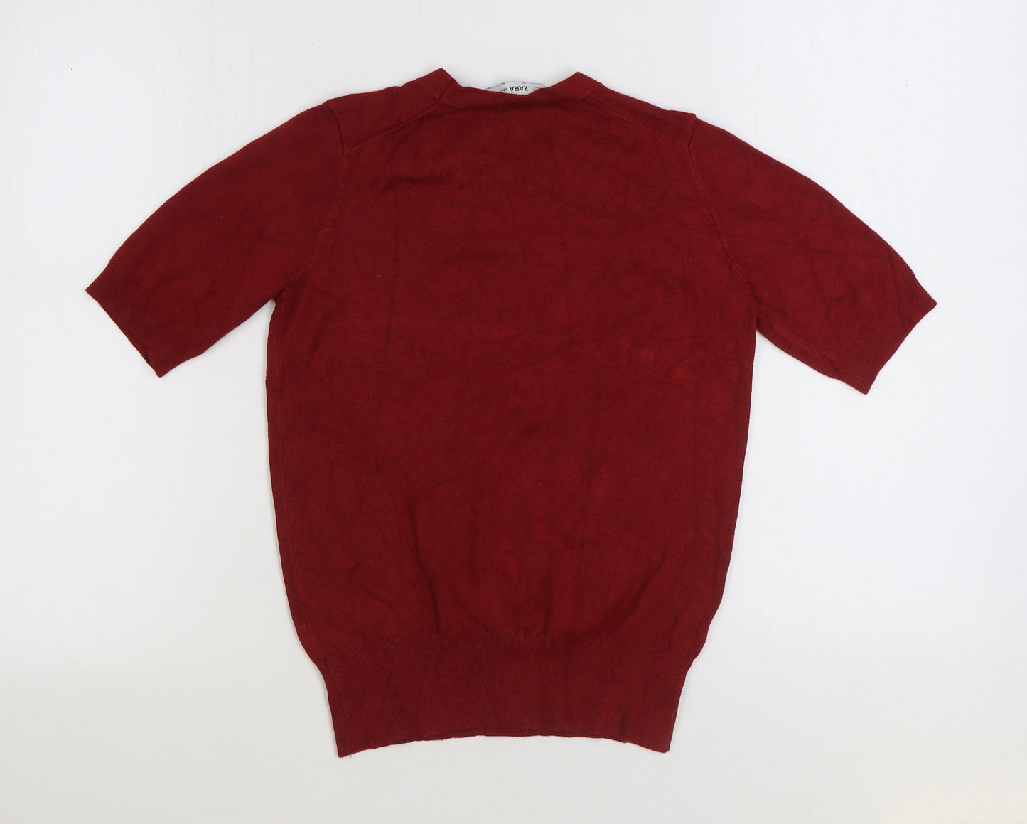 Zara Womens Red Round Neck Acrylic Pullover Jumper Size S