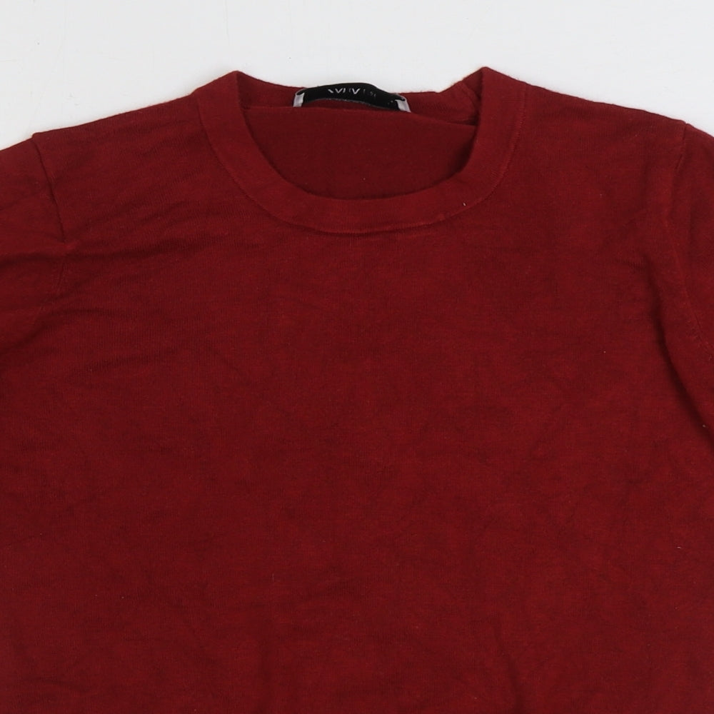 Zara Womens Red Round Neck Acrylic Pullover Jumper Size S