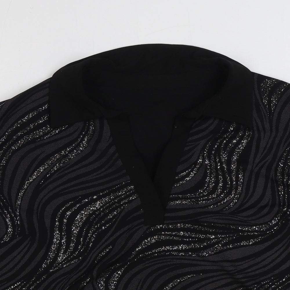 Preworn Womens Black Animal Print Polyester Basic Blouse Size 18 V-Neck - Zebra Print