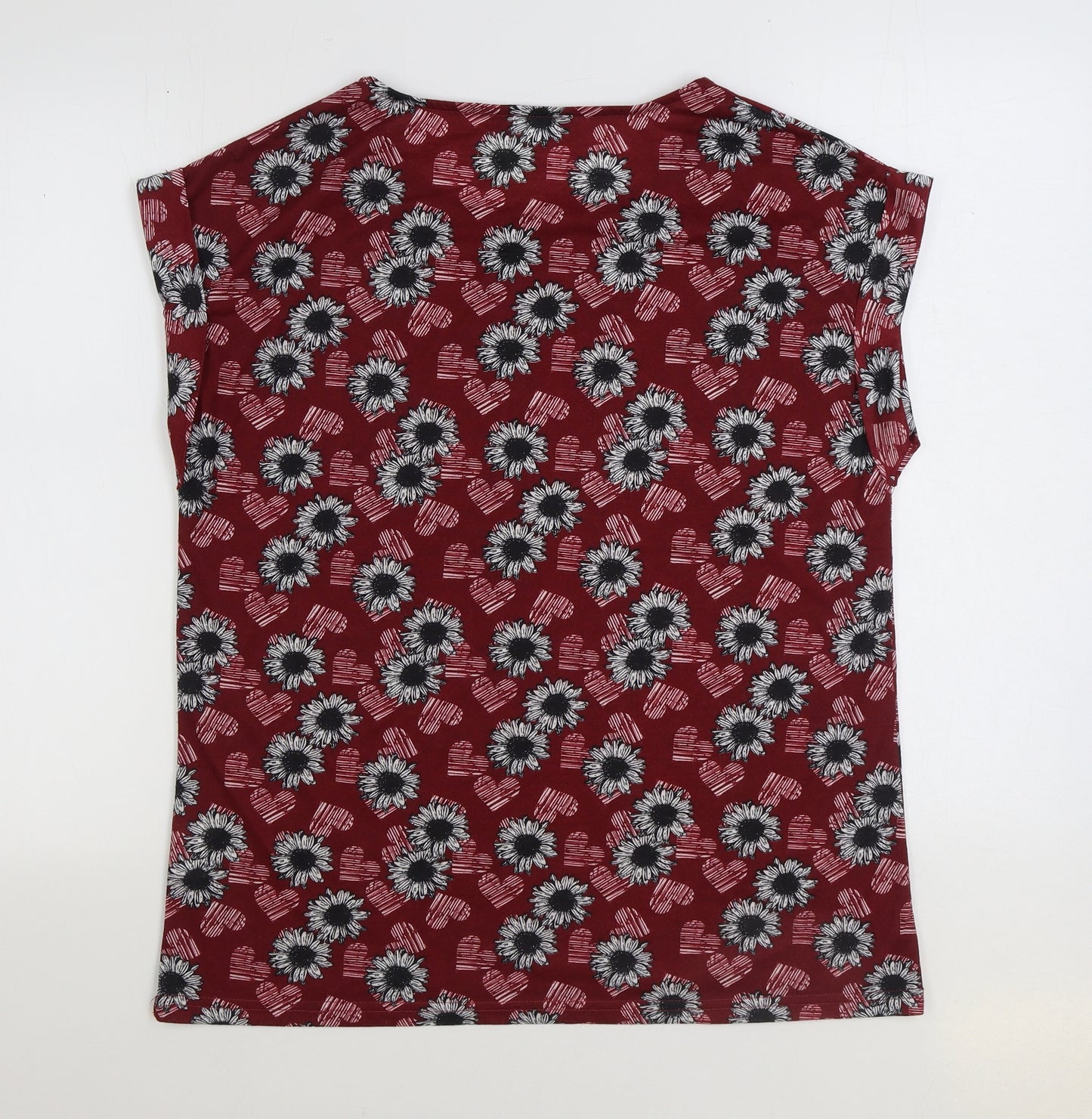 Preworn Womens Red Floral Polyester Basic T-Shirt Size 18 Round Neck - Hearts