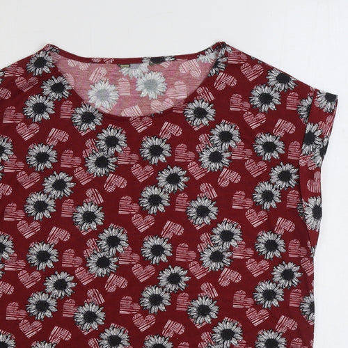 Preworn Womens Red Floral Polyester Basic T-Shirt Size 18 Round Neck - Hearts