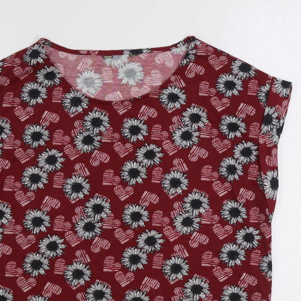 Preworn Womens Red Floral Polyester Basic T-Shirt Size 18 Round Neck - Hearts