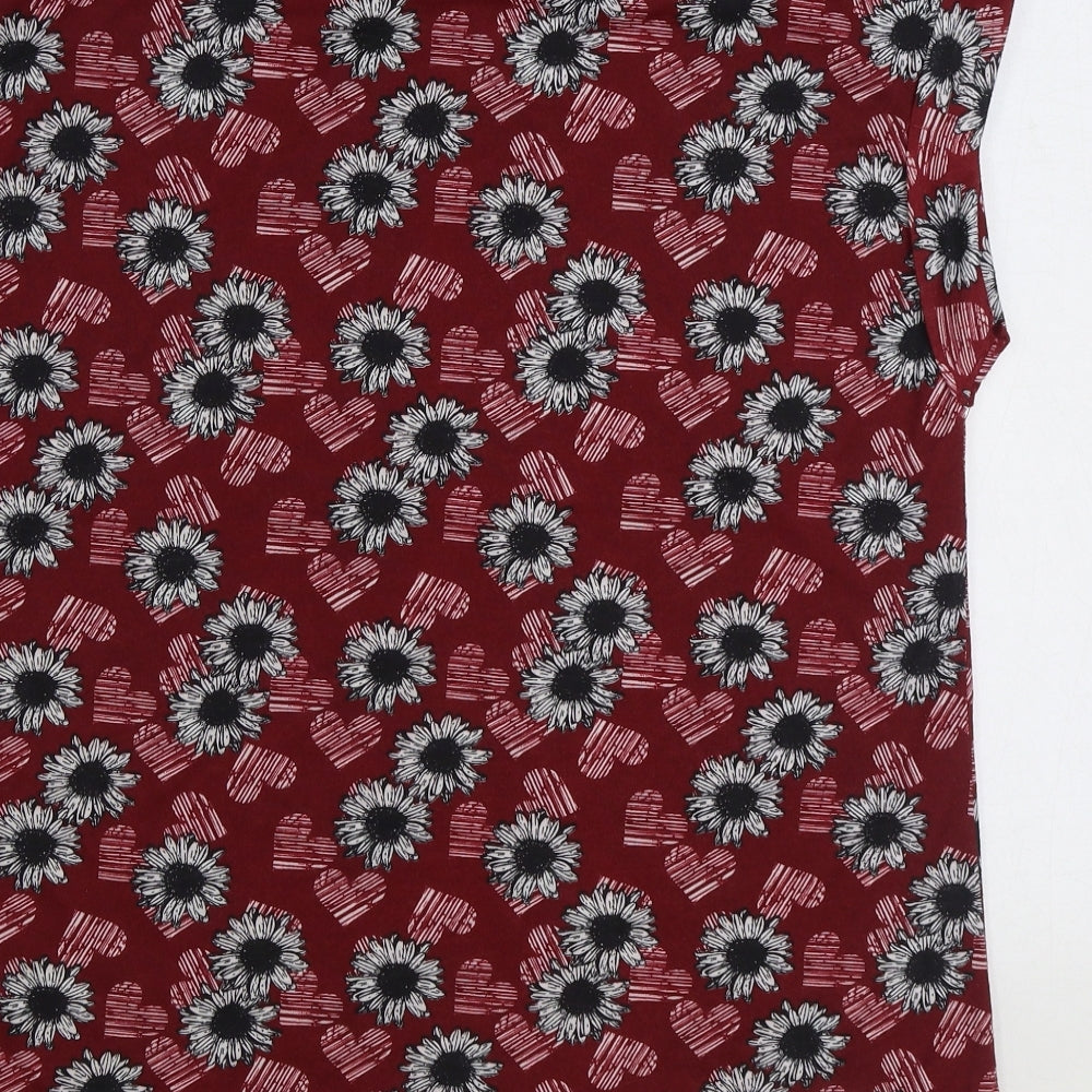 Preworn Womens Red Floral Polyester Basic T-Shirt Size 18 Round Neck - Hearts
