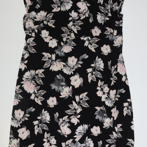 Joanna Hope Womens Black Floral Cotton Wrap Dress Size 28 V-Neck Pullover