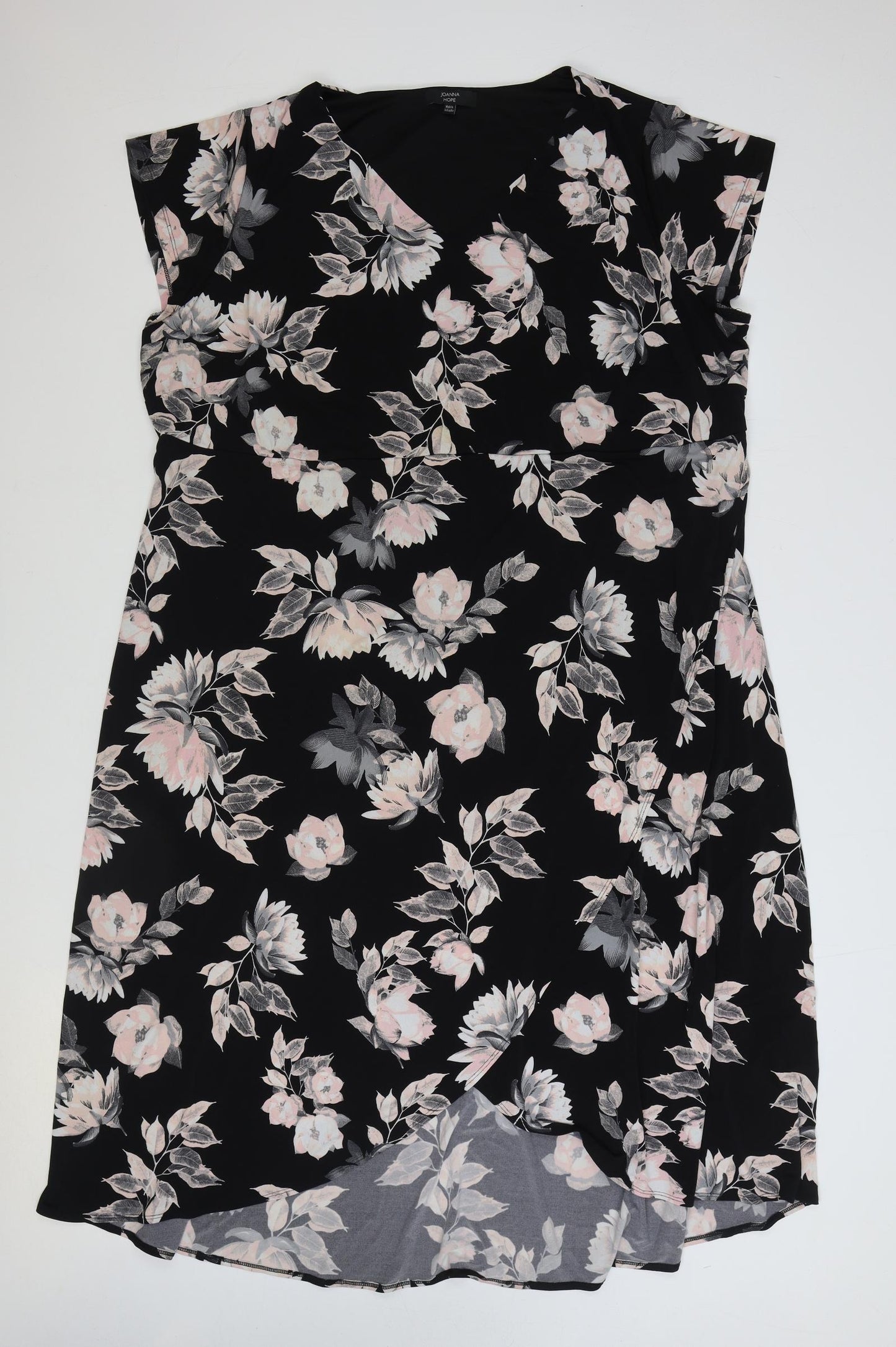 Joanna Hope Womens Black Floral Cotton Wrap Dress Size 28 V-Neck Pullover