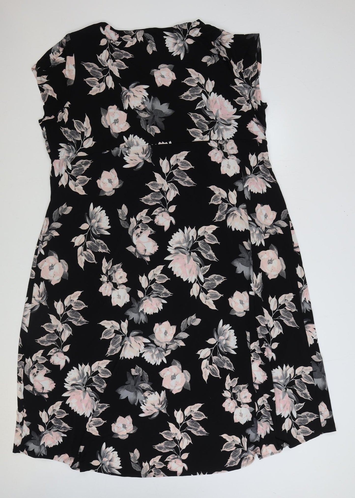 Joanna Hope Womens Black Floral Cotton Wrap Dress Size 28 V-Neck Pullover