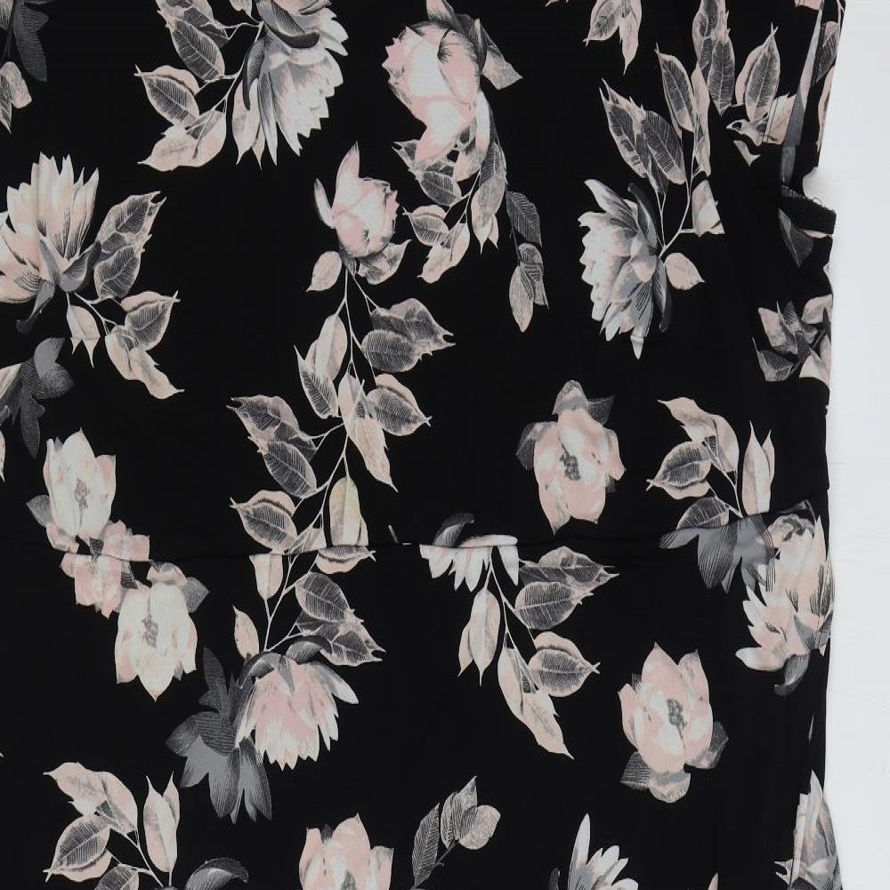 Joanna Hope Womens Black Floral Cotton Wrap Dress Size 28 V-Neck Pullover