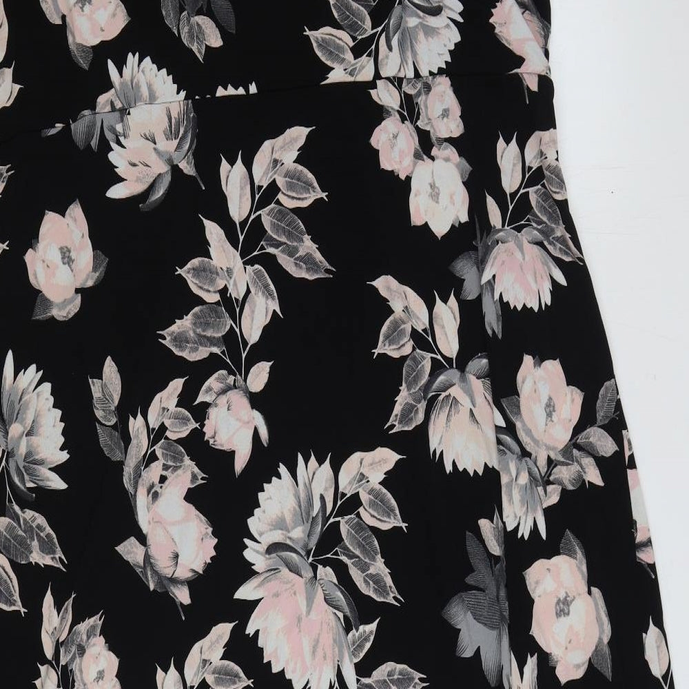Joanna Hope Womens Black Floral Cotton Wrap Dress Size 28 V-Neck Pullover