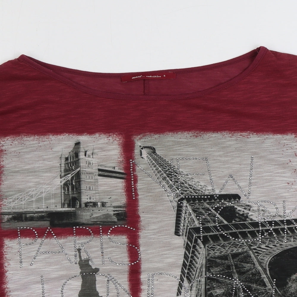 NEXT Womens Red Polyester Basic T-Shirt Size 14 Boat Neck - Paris