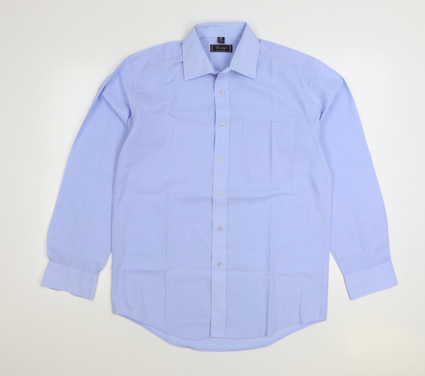 vintage shirting Mens Blue Cotton Dress Shirt Size 15 Collared Button