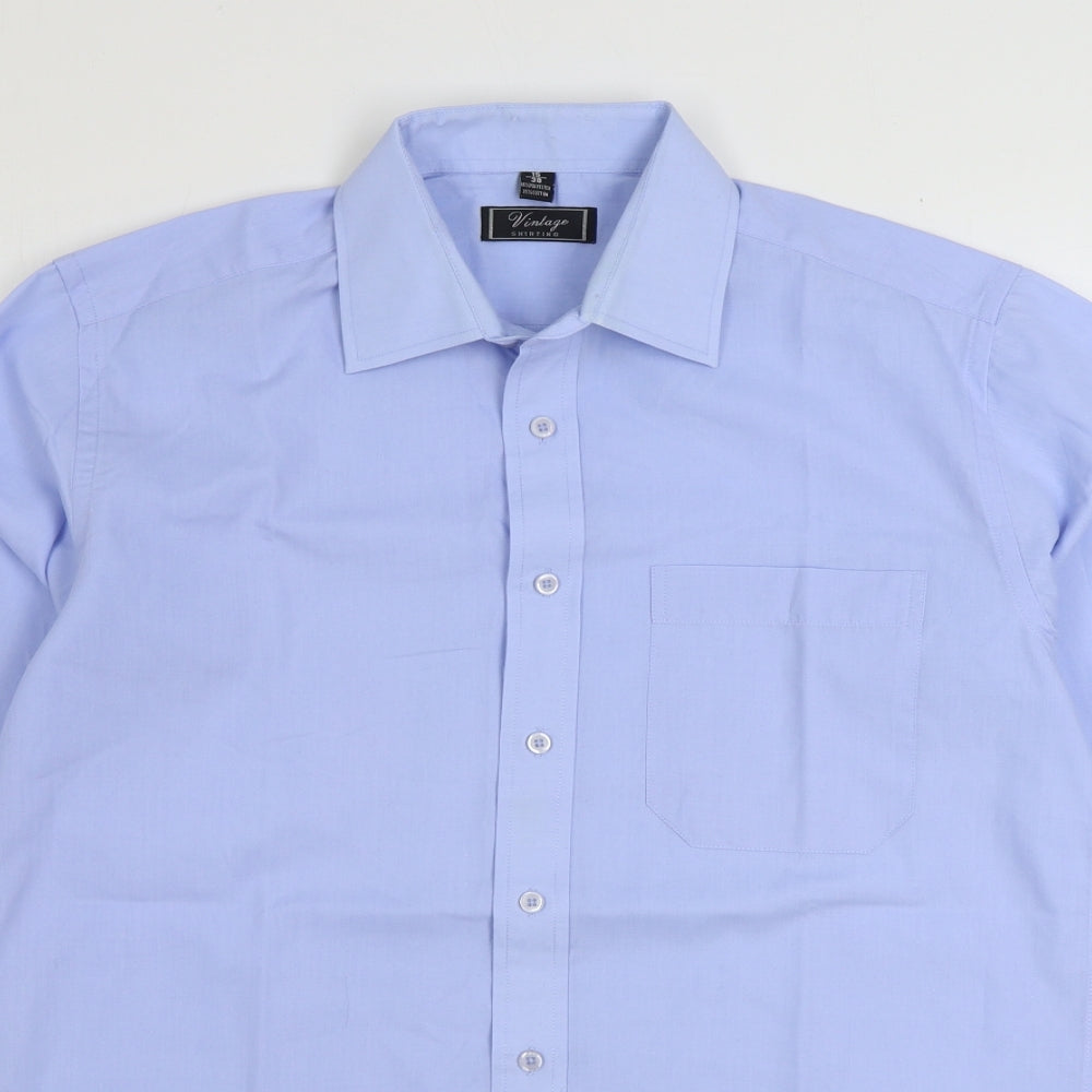 vintage shirting Mens Blue Cotton Dress Shirt Size 15 Collared Button