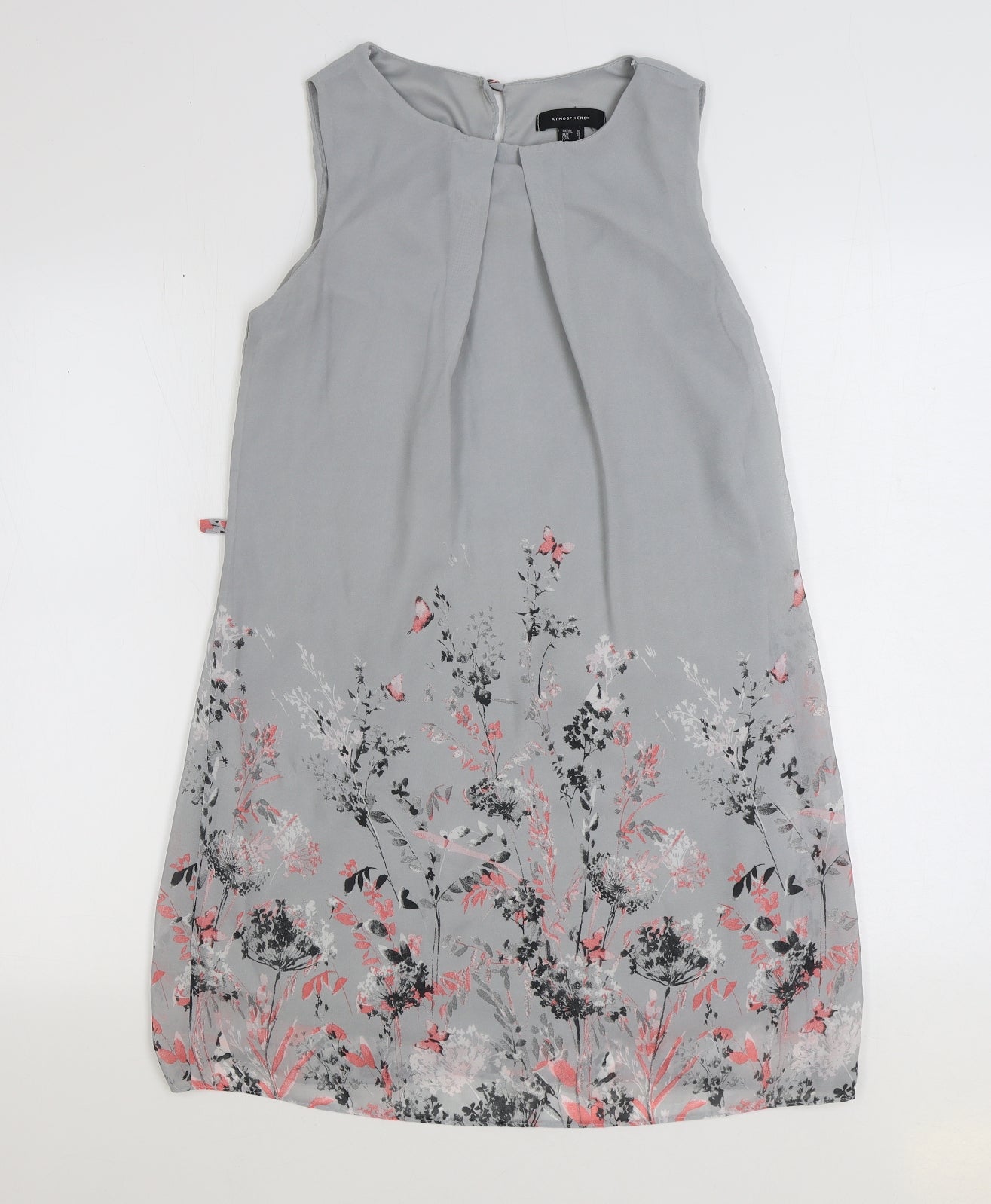 Atmosphere Womens Grey Floral Polyester Trapeze & Swing Size 10 Round Neck Zip