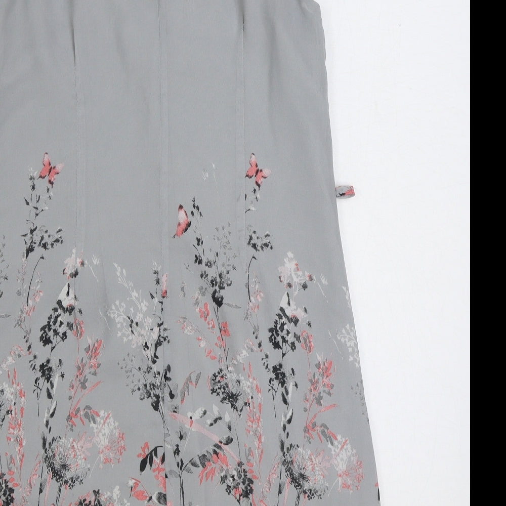 Atmosphere Womens Grey Floral Polyester Trapeze & Swing Size 10 Round Neck Zip
