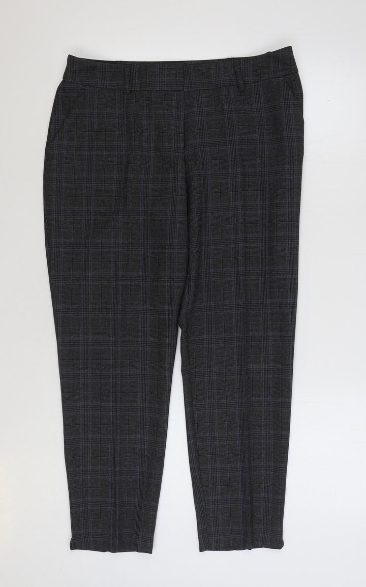 Dorothy Perkins Womens Grey Plaid Cotton Trousers Size 12 L26 in Regular Zip