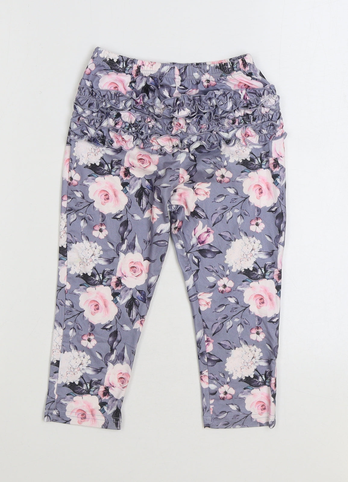 Preworn Girls Multicoloured Floral Polyester Jogger Trousers Size 6-7 Years Regular Pullover