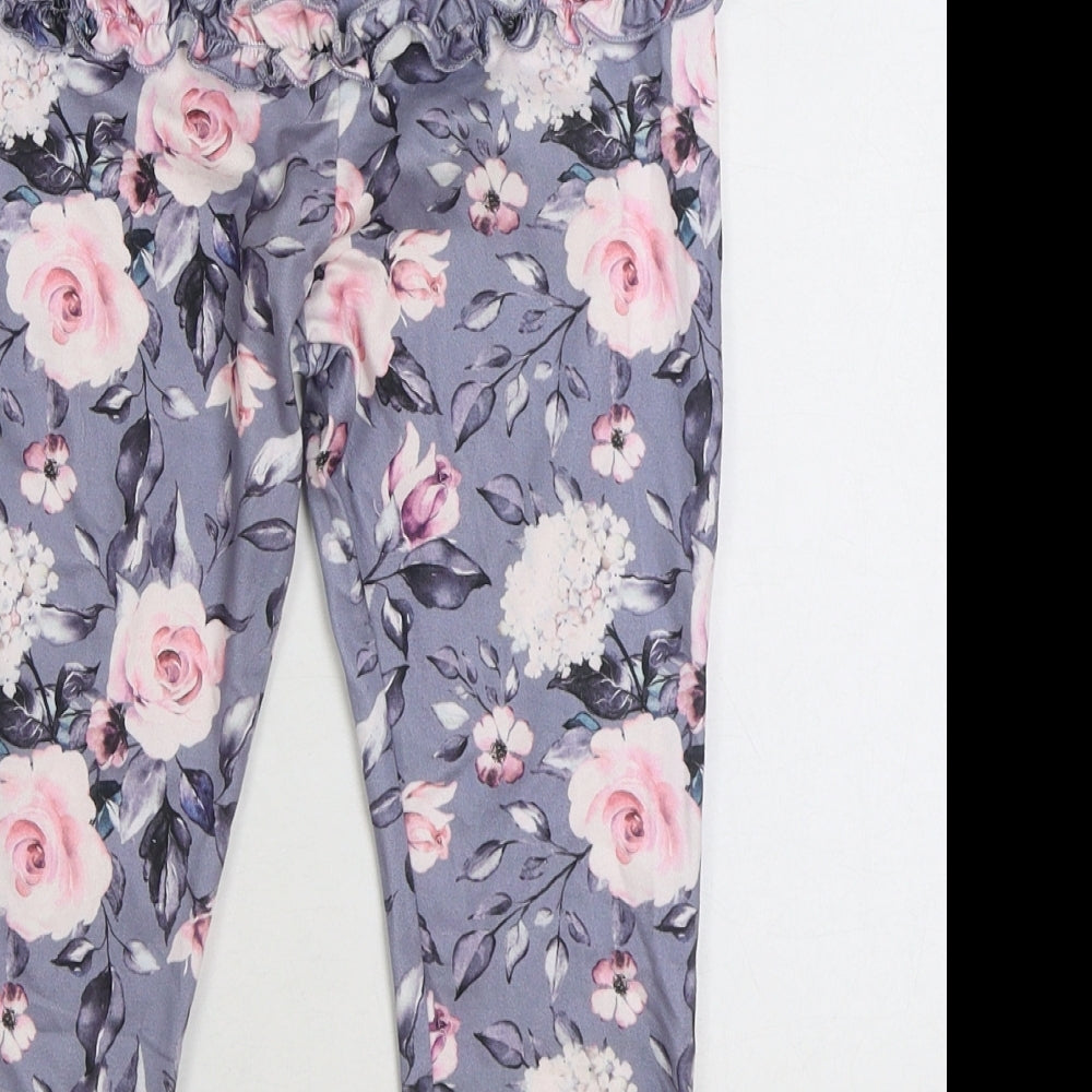 Preworn Girls Multicoloured Floral Polyester Jogger Trousers Size 6-7 Years Regular Pullover