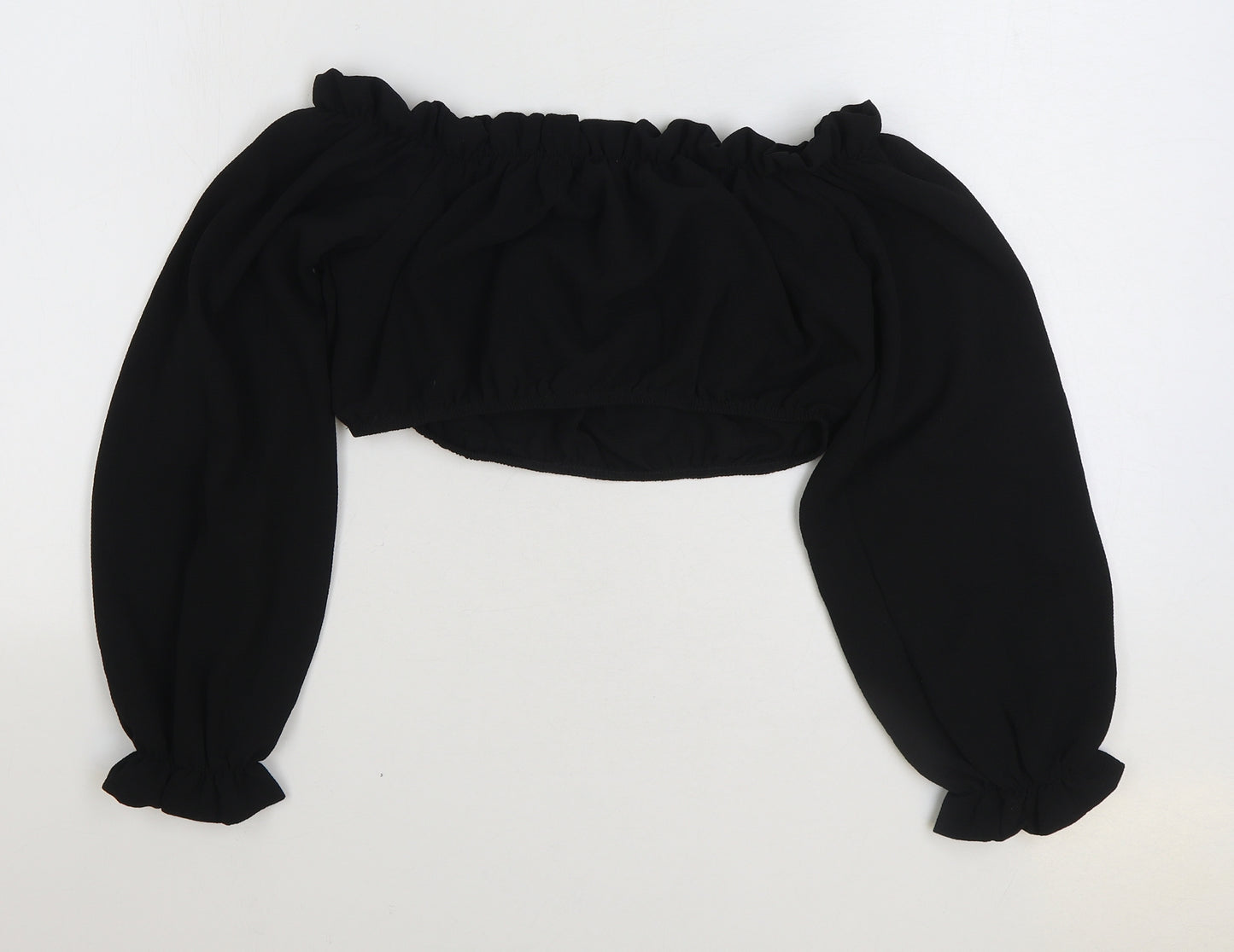 Boohoo Womens Black Polyester Basic Blouse Size 14 Off the Shoulder - Cropped