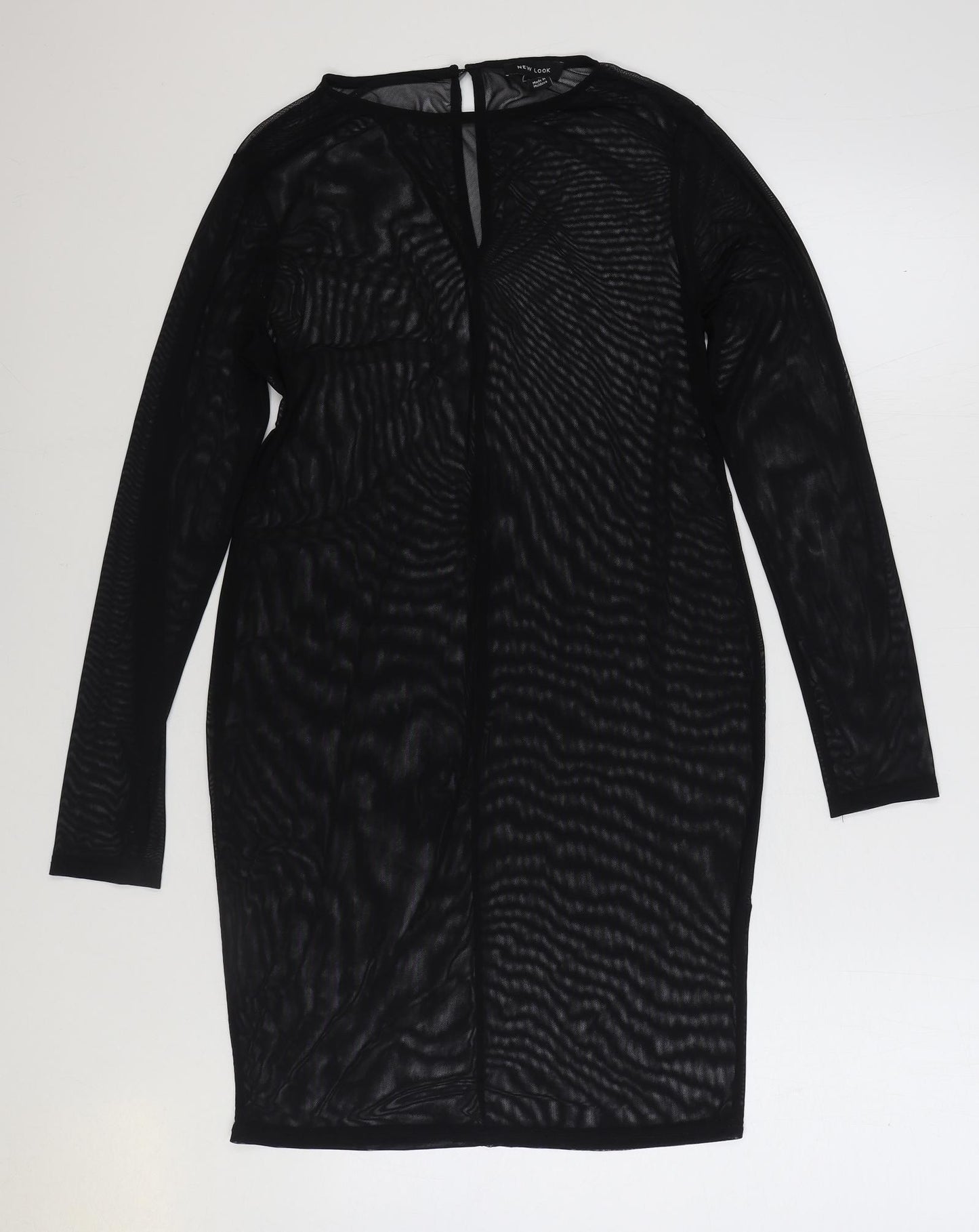 New Look Womens Black Polyester Bodycon Size 16 Round Neck Button