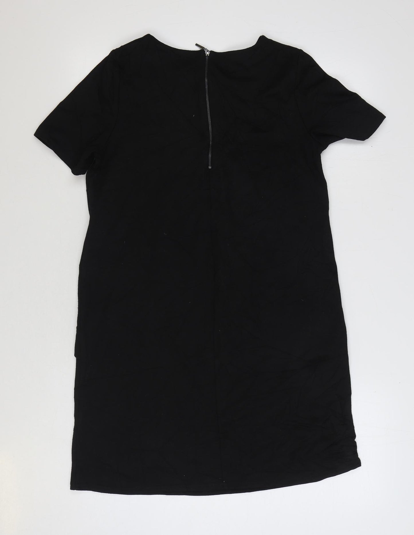 Wallis Womens Black Polyester Shift Size 12 Boat Neck Zip