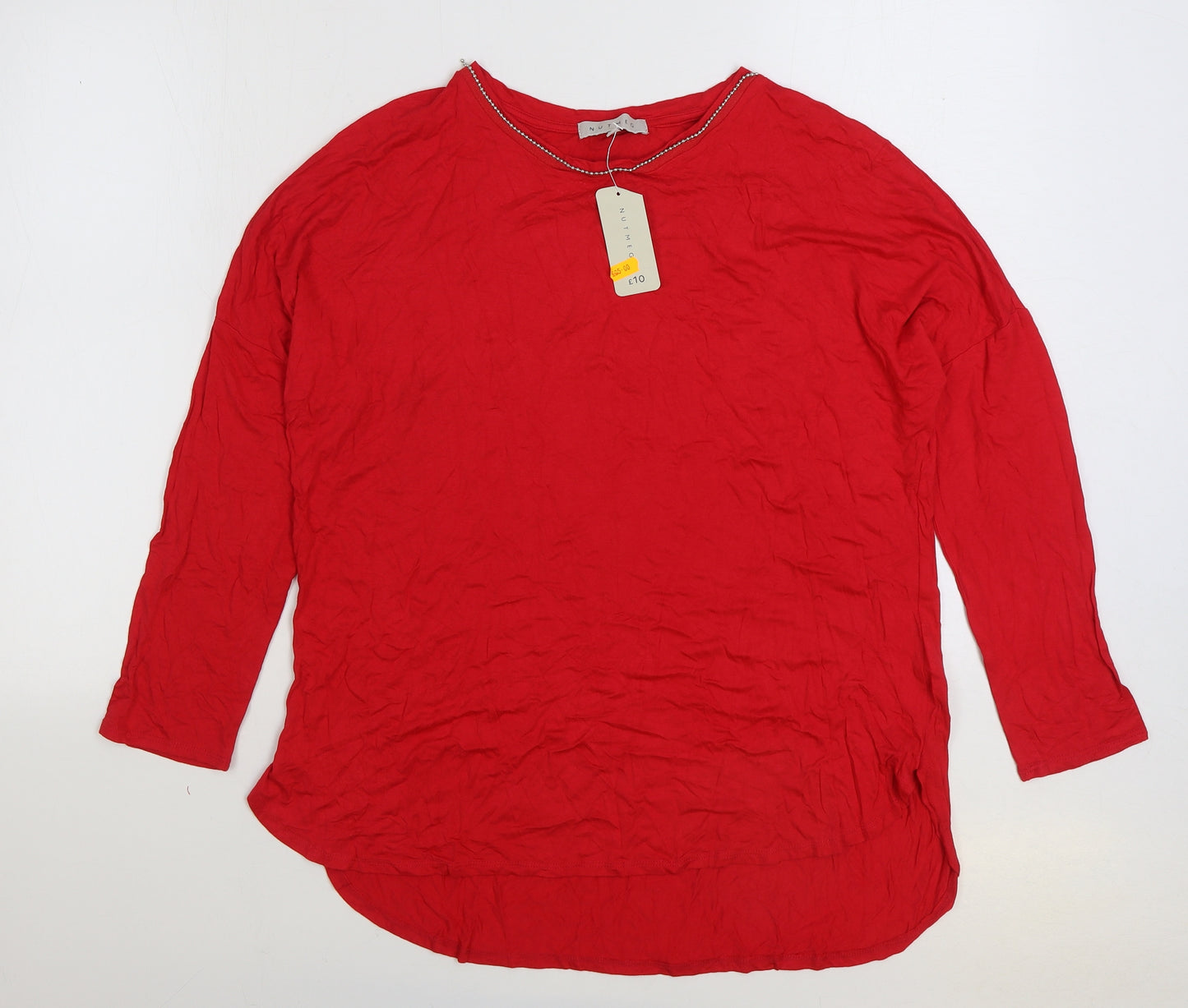 Nutmeg Womens Red Viscose Basic T-Shirt Size 16 Round Neck