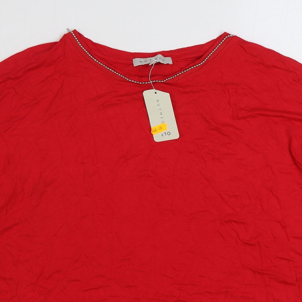 Nutmeg Womens Red Viscose Basic T-Shirt Size 16 Round Neck