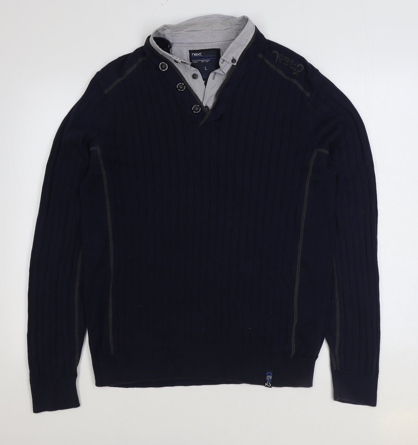 NEXT Mens Blue Collared Cotton Pullover Jumper Size L