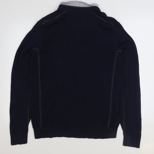 NEXT Mens Blue Collared Cotton Pullover Jumper Size L