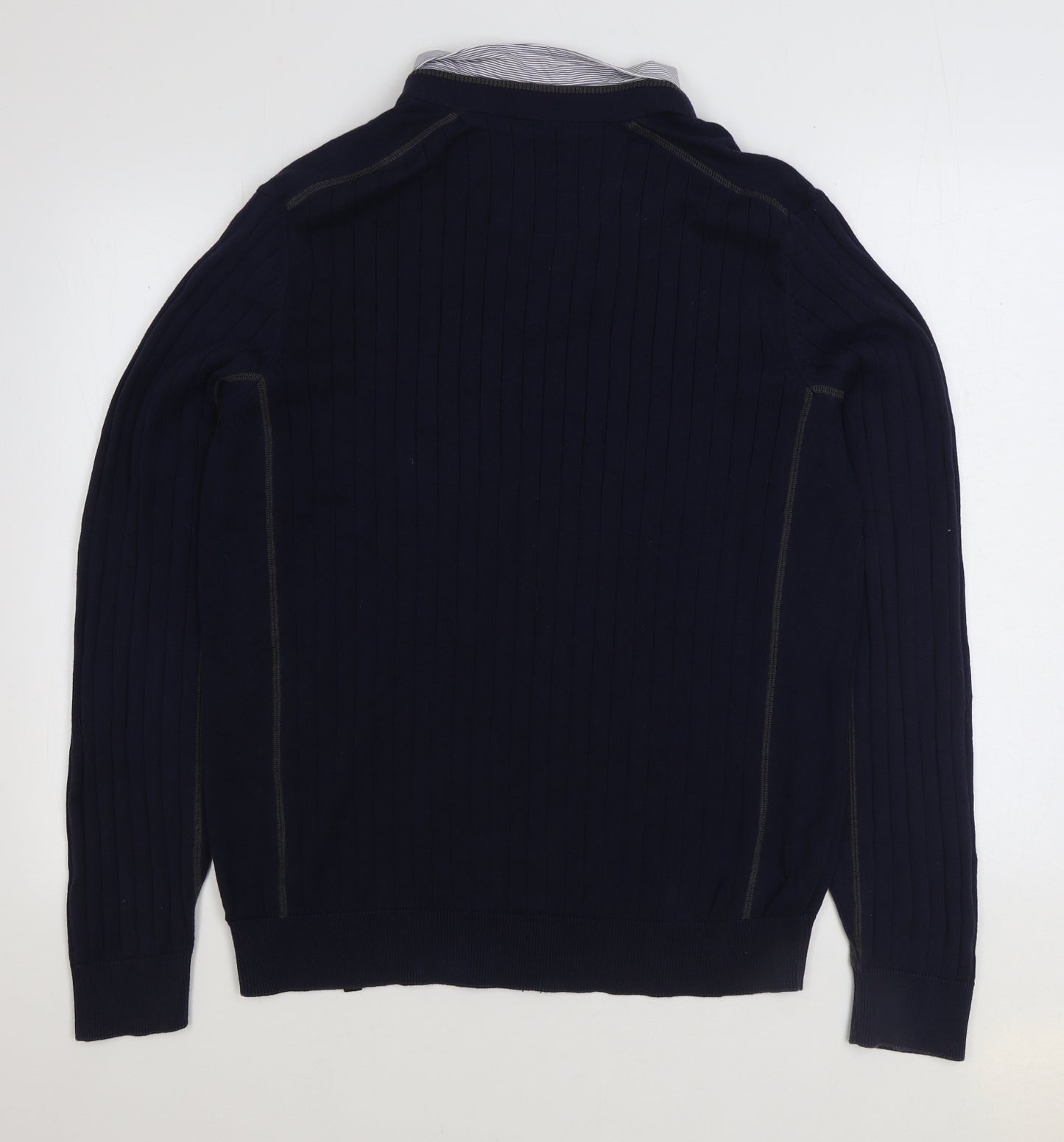 NEXT Mens Blue Collared Cotton Pullover Jumper Size L