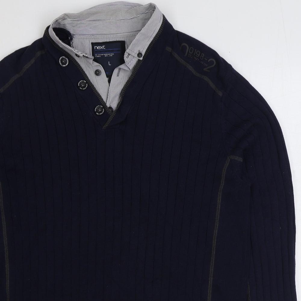 NEXT Mens Blue Collared Cotton Pullover Jumper Size L