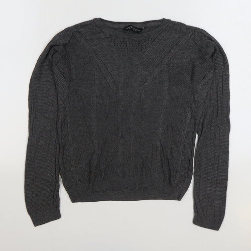 Dorothy Perkins Womens Grey Acrylic Basic T-Shirt Size 6 Round Neck