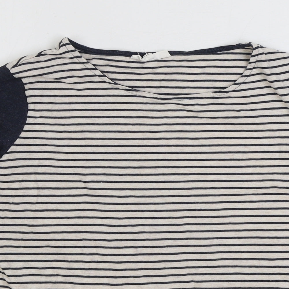 Thought Womens White Striped Cotton Basic T-Shirt Size 10 Round Neck