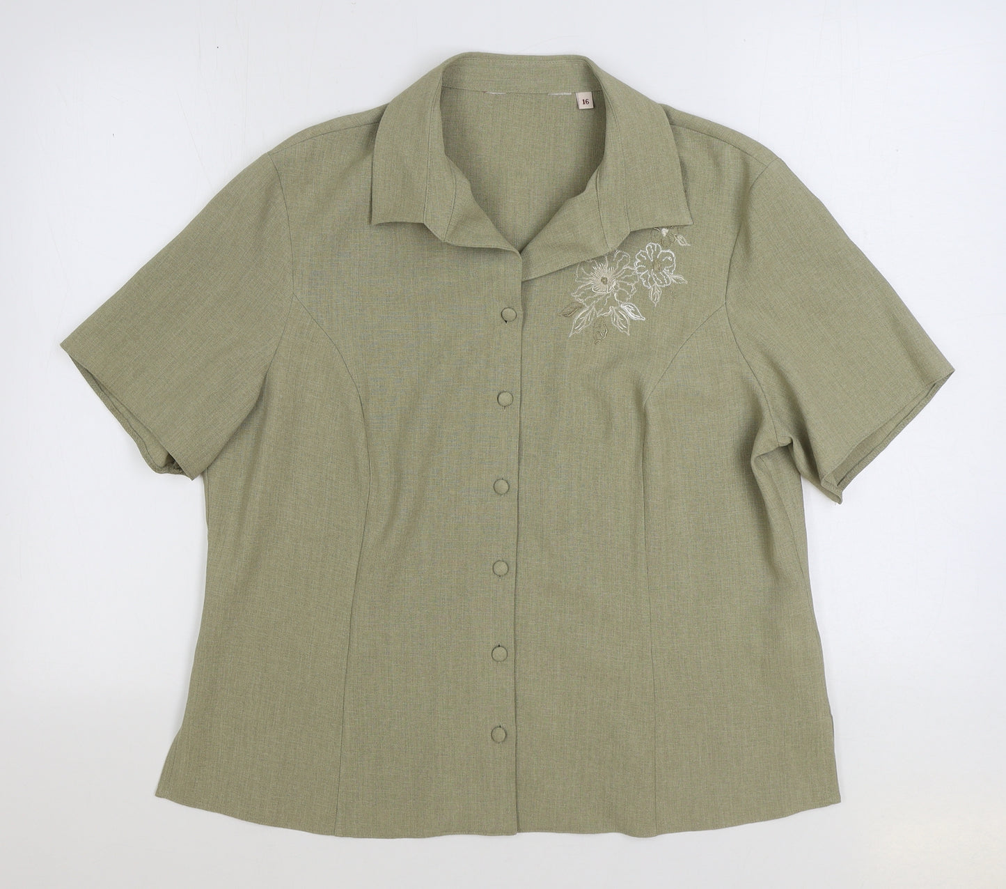 EWM Womens Beige Polyester Basic Button-Up Size 16 Collared