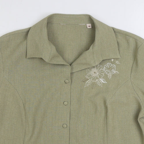 EWM Womens Beige Polyester Basic Button-Up Size 16 Collared