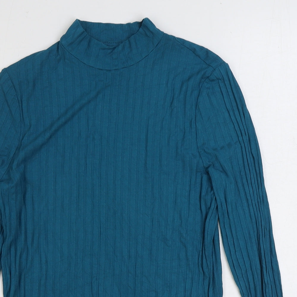 TU Womens Blue Mock Neck 100% Cashmere Pullover Jumper Size 14