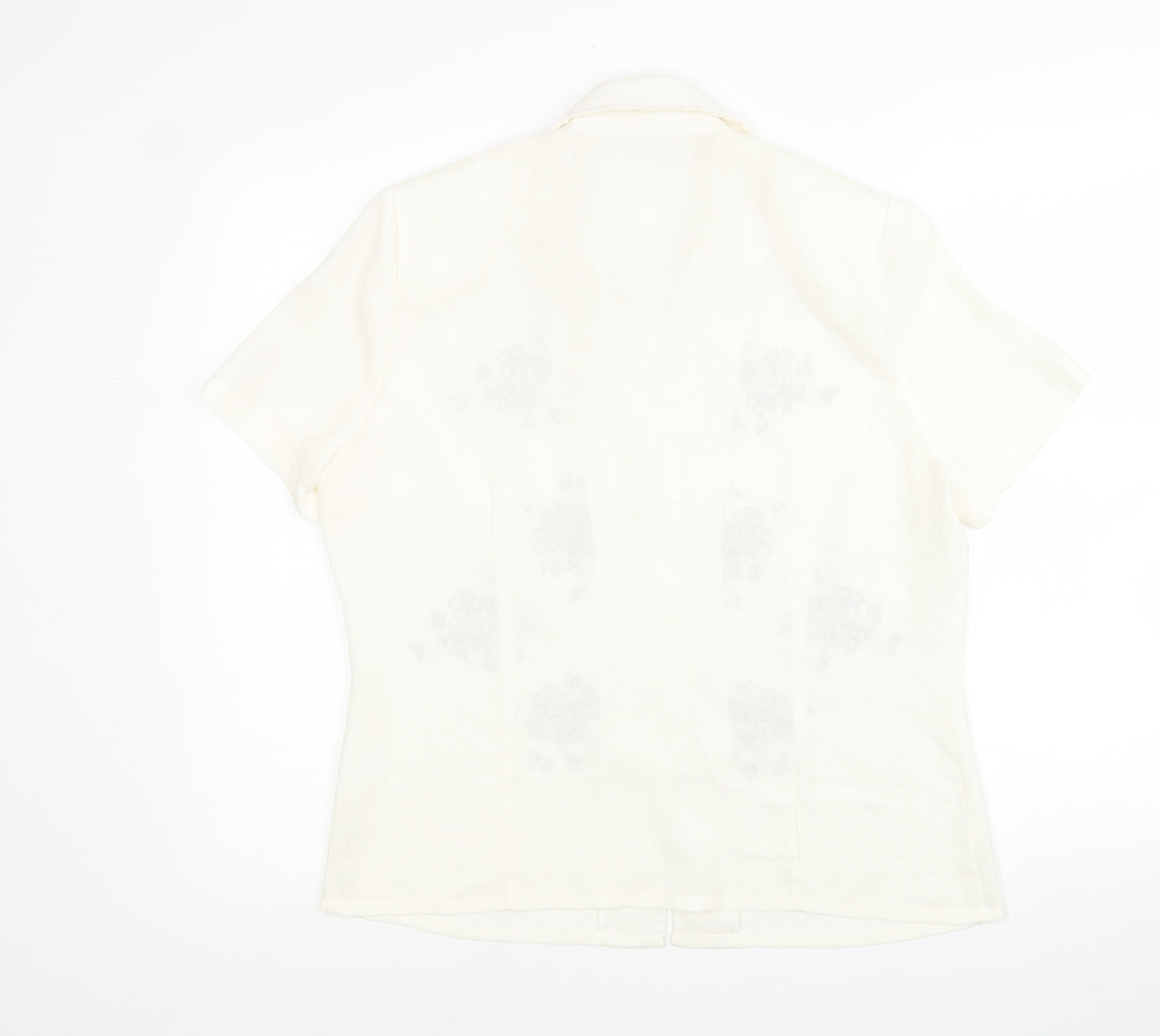 Eastex Womens White Polyester Jersey Button-Up Size 12 Collared - Flower Detail